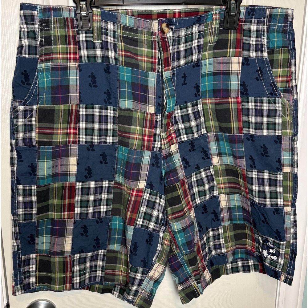 Walt Disney World Mickey Mouse Patchwork Plaid Shorts Mens Size 40 Madras Golf